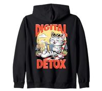 Digital Detox Cat Reading Book Unplug Relajante Amante Felino Sudadera con Capucha