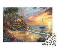 Digital Estilo de Pintura al óleoOcéano Sailing Boat Wooden HouseRompecabezas De 1000 Piezas para Adultos, Juegos Educativos52x38cm/1000pcs