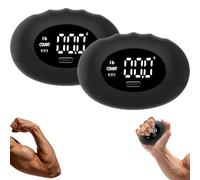 Digital Grip Strength Tester Football, Rechargeable with Smart Display & 396lbs Max - Portable Hand Gripper for Home & Gym (Black,2pcs)