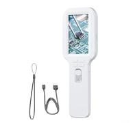 Digital para microscopio 5-500X recargable alcance de bolsillo con doble lente para estudio biológico y juguetes STEM (blanco)