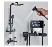 Digital tatic Shower Column, Black Rainfall Shower Faucet with LCD Display, Hydro-Electric Bathtub & Bidet Mixer, 4-Way Bathroom Shower System (BG 4way HW)