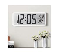 Digital Wall Clock 8Inch LCD Display with Time Temp Date, Battery Or USB Powered, White, for Living Room Bedroom Kitchen Desk