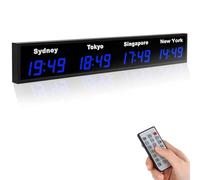 Digital World - Reloj LED con múltiples zonas horarias, reloj de pared para aeropuerto, hotel, oficina, empresas multinacionales, pantalla de 4 horas