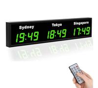 Digital World - Reloj LED con múltiples zonas horarias, reloj de pared para aeropuerto, hotel, oficina, empresas multinacionales, pantalla de 4 horas