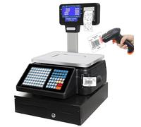 Digitale Preisberechnungswaage mit Thermodrucker, kommerzielle Anzeige für Lebensmittel und Fleisch, 30 kg/66 lbs Kapazität, elektronischer Barcode-Drucker für Feinkost- und Obstmärkte - Maschine + K