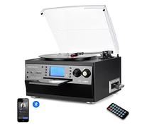 DIGITNOW! Platino Vinilo Bluetooth Tourne-Disco USB mp3 y función codificación clásica Reproductor de CD con Radio FM Casete, 3 velocidades 33/45/78 RPM Altavoces incorporados Cadena estéreo