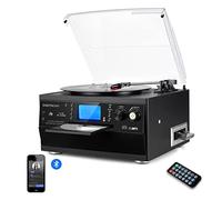 DIGITNOW Tocadiscos Bluetooth con Altavoz estéreo, convertidor de Vinilo LP a MP3 con CD, Casete, Radio, Entrada Auxiliar y codificación USB/SD, Mando a Distancia, Negro 2