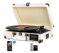 DIGITNOW! Tocadiscos Bluetooth de Cuero - Función Grabación, FM Radio, MP3,USB, SD, 3 velocidades, 33/45/78 RPM con Altavoces Incorporados