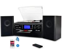 DIGITNOW! Tocadiscos para vinilos, Apto para CD, Casete, Radio Am/FM, Entrada Auxiliar, Puerto USB y codificación SD, con Mando a Distancia, Bluetooth y Altavoces estéreo Independientes