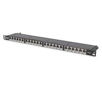 DIGITUS 19" Patchpanel Cat 6, 24-puerto, 0.5U, blindado, tapa guardapolvo, Negro