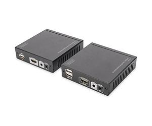 DIGITUS 4K HDMI KVM Extender Set, HDBaseT, UHD 4K * 2K @ 30Hz 70m por cable de red (Cat 5E, 6), negro