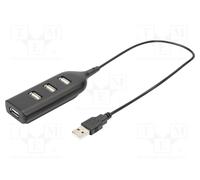 USB 2.0 Hub, 4-Port, Bus Powered 4 X USB A/F AT Connected Cable