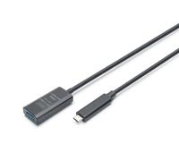DIGITUS Cable alargador activo USB 3.2 Gen2 - 5 m - 10 Gbit/s | Conector USB-C a toma USB-A - Cable repetidor - Plug and Play - Negro