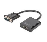 DIGITUS Adaptador de audio gráfico VGA, VGA + conector de 3,5 mm a HDMI, Full HD 60Hz, 1920 x 1080 píxeles, negro