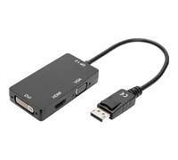 DIGITUS Adaptador gráfico DisplayPort, DP a DVI-D + HDMI + VGA, 4K UHD 30 Hz, negro