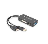 DIGITUS Adaptador gráfico HDMI, HDMI Tipo A a DP + DVI-I (24+5) + VGA, 4K UHD 30 Hz, Negro