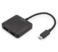 DIGITUS Adaptador gráfico USB-C de 2 Puertos - USB-C a 2X Displayport - 4k60Hz - Multi Stream Transport (MST) - Video Hub - Negro