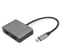 DIGITUS Adaptador gráfico USB-C - USB-C a DisplayPort y HDMI - UltraHD 4k/30Hz - HDMI 1.4b, HDR10, CEC - Longitud de Cable 20cm - Plug & Play - Gris