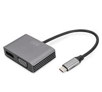DIGITUS Adaptador gráfico USB-C - USB-C a DisplayPort y VGA - UltraHD 4k/30Hz - DisplayPort 1.4 - Longitud de Cable 20cm - Plug & Play - Gris