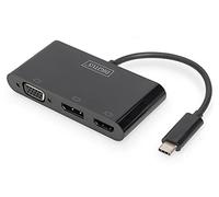 DIGITUS Adaptador gráfico USB-C - USB-C a HDMI, DisplayPort y VGA - UltraHD 4k/60Hz a través de DP - UltraHD 4k/30Hz a través de HDMI - Compatibilidad con triple pantalla - Plug & Play - Negro
