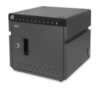 Digitus Armario de Carga Móvil para 10 Notebooks/Tablets hasta 14 Pulgadas con Desinfección UV-C y Puerto USB-C, Estación de Almacenamiento Negro para Escritorio