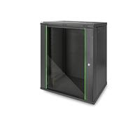 DIGITUS Armario de red - 19 pulg, 16U - 450 mm profundo - Dynamic Basic | Profundidad útil 320 mm - Montaje en pared - Capacidad de carga 60 kg - Puerta de cristal de seguridad - Negro