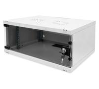 DIGITUS Armario de red, rack de 19 pulgadas 4 U, Sin montar, Montaje en pared, 400 mm de profundidad, Carga 60 kg, Puerta de cristal, Gris