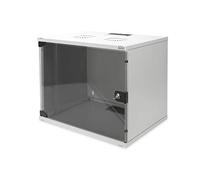 DIGITUS Armario de red, rack de 19 pulgadas 9 U, Sin montar, Montaje en pared, 400 mm de profundidad, Carga 60 kg, Puerta de cristal, Gris