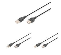 DIGITUS Assmann Electronic AK-300200-018-S - Cable de extensión (USB 2.0, 1.8 m, Tipo A Macho/Hembra, 480 Mbit/s), Color Negro (Paquete de 3)