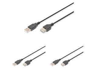 DIGITUS Assmann Electronic AK-300200-018-S - Cable de extensión (USB 2.0, 1.8 m, Tipo A Macho/Hembra, 480 Mbit/s), Color Negro (Paquete de 3)