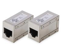 DIGITUS AT-AG 8/8 C6S Acoplador RJ45 Cat 6, 2 Piezas, Extensión de Cable LAN, Conector de Cable de Red Cat6, Compatible con PoE, Acoplador Modular, para Switch, DSL, Módem, Router, PC, Plata