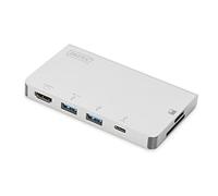 DIGITUS Base de conexión multipuerto - Base USB-C 6 puertos - HDMI - 2x USB 3.0 - Puerto de carga - Lector de tarjetas - Cables intercambiables