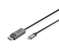 DIGITUS Cable Adaptador Displayport - USB Type-C a Displayport 1.4-8k/30Hz - 4k/144Hz - Bidireccional - DP Alt-Mode - MST - 2 m - Negro - para iPhone, Macbook, iPad, Surface