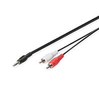 DIGITUS Cable adaptador de audio, conector jack de 3,5 mm a 2xRCA, cable auxiliar, adaptador RCA, 2,5 m, negro, para equipos de sonido, cine en casa, barras de sonido y ordenadores