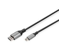 DIGITUS Cable adaptador Displayport 8K/60Hz - DP a mini DP - Displayport 1.4-4k/144Hz - 2 m - Carcasa de aluminio - Compatible con monitor, tarjeta gráfica para juegos - Negro