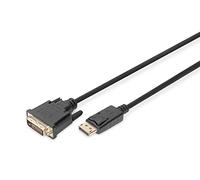 DIGITUS Cable adaptador DisplayPort - DP - DVI (24+1) - Full HD 1080p/60 Hz - Displayport 1.1a - 3m - con bloqueo - apto para monitores, tarjetas gráficas - Blister - negro