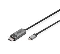 DIGITUS Cable Adaptador Displayport - USB Type-C a Displayport 1.4-8k/30Hz - 4k/144Hz - Bidireccional - DP Alt-Mode - MST - 2 m - Negro - para iPhone, Macbook, iPad, Surface