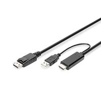 DIGITUS Cable adaptador HDMI a DisplayPort - HDMI 1.4 - DP 1.2 - 2.0m - Ultra HD 4k/30Hz - compatible con TV/proyector/monitor - fuente de alimentación externa USB - A