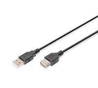 DIGITUS Cable alargador USB 2.0 - 3 m - Conector USB-A a toma tipo A | 480 Mbit/s - para impresoras, lectores de tarjetas, teclados, cámaras, cámaras web y concentradores - Negro