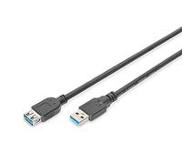 DIGITUS Cable alargador USB 3.2 Gen1 - 1,8 m - USB A (macho) a tipo A (hembra) - 5 Gbps - para impresoras, lectores de tarjetas, teclados, cámaras, concentradores - Negro
