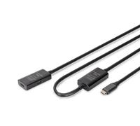 DIGITUS Cable alargador USB activo - USB-C hembra a USB-C macho - 10 m - USB 3.2 Gen1-5 Gbit/s - Plug & Play - con amplificador de señal - Negro