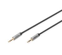 DIGITUS Cable de conexión de audio - jack de 3,5mm a jack de 3,5mm - cable AUX - cable estéreo - contactos dorados - 1,8m - negro - para sistemas estéreo, cine en casa, barra de sonido, ordenador
