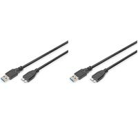 DIGITUS Cable de conexión USB 3.0-1m - cable de conexión de USB tipo A a USB micro B - supervelocidad 5 GBit/s - negro (Paquete de 2)