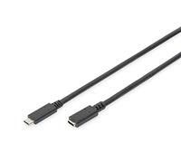 DIGITUS Cable de extensión USB 2.0 - 2,0 m - USB C (m) a USB C (f) - 480 Mbit/s - Cable Tipo-C - Negro