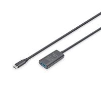 DIGITUS Cable de extensión USB 3.2 Gen 1 activo - 5 m - USB-C macho a USB-A hembra - Cable repetidor con Plug & Play - Hasta 5 Gbit/s - Negro