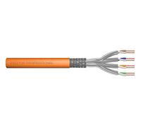 DIGITUS Cable de red Cat 7 de 25 m, S-FTP (PiMF) Simplex, BauPVO Dca, LSZH Libre de halógenos, Cobre de 1200 MHz AWG 23/1, Compatible con PoE+, Cable LAN Cable Ethernet, Naranja
