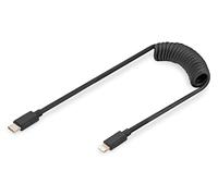 DIGITUS Cable espiral USB 2.0 - USB-C a Lightning - 480 Mbit/s - Power Delivery 20W - MFI - estirable hasta 1 m - negro