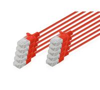 DIGITUS Cable LAN Cat 6 - 0.3m - 1 Gbit/s - 10 unidades - U-UTP no apantallado - Slim AWG 32/7 - PoE+ - LSZH - 250 Mhz - RJ45 cable de red - rojo