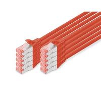 DIGITUS Cable LAN Cat 6 - 3m - 10 Piezas - Cable de red RJ45 - S/FTP Blindado - Compatible con Cat 6A y Cat 7 - Rojo