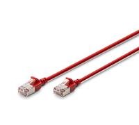DIGITUS Cable LAN Cat 6A - 0,5 m - Versión delgada AWG 32/7 - 10 Gbit/s - Cable de red RJ45 - F/FTP - PoE+ - LSZH - Compatible con Cat-7, Cat-6, Cat-5e - Rojo